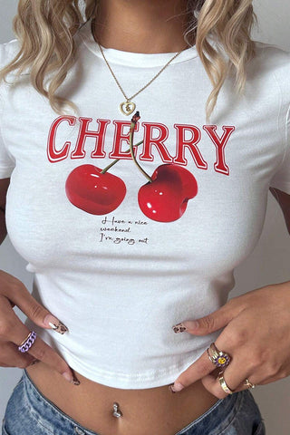Leopard Cherry Graphic Crew Neck Crop Tee