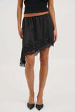 Lace Trim Asymmetrical Midi Skirt
