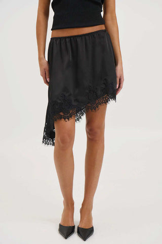 Lace Trim Asymmetrical Midi Skirt