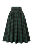 Plaid High-Waist Button Midi Skirt