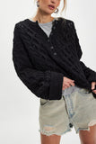 Cable Knit Button-Front V-Neck Sweater
