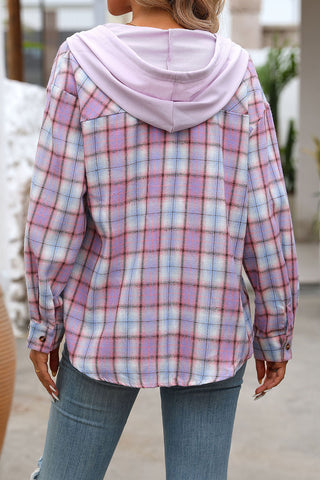 Plaid Hooded Button-Front Shirt