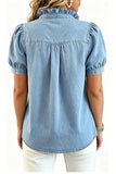 Ruffle Collar Puff Sleeve Button-Front Shirt