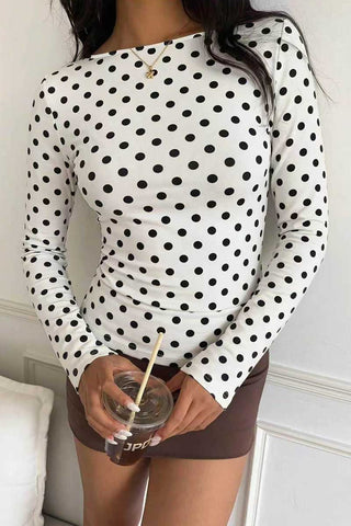 Polka Dot Long Sleeve Bodycon Top