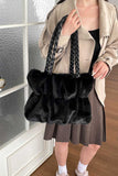 Braided Handle Faux Fur Tote Bag
