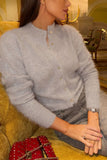 Mock Neck Button-Front Fuzzy Knit Cardigan