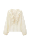 Ruffle V-Neck Puff Sleeve Blouse