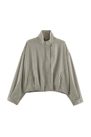Plaid Mock Neck Long Sleeve Jacket