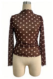 Sheer Polka Dot Mock Neck Long Sleeve Top