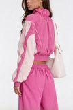 Colorblock Zip-Up Crop Top and Pants Set