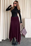 Ruched High-Waist Asymmetrical Midi Skirt