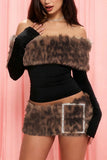 Faux Fur Off-Shoulder Mini Skirt Set