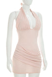 Ruched Halter Bodycon Mini Dress