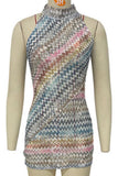 High-Neck Zigzag Casual Dress