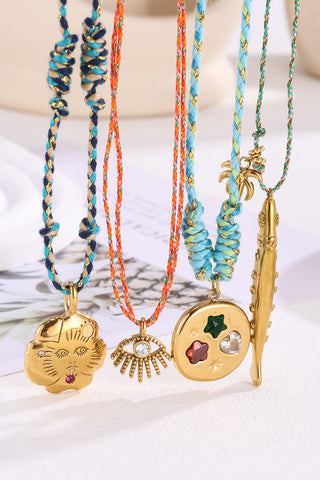 Layered Braided Cord Charm Necklace Set