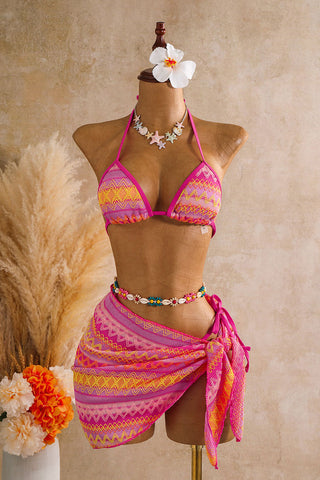 Geometric Print Three-Piece Bikini Set