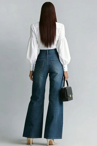 High-Waist Zipper Front Baggy Jeans
