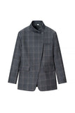 Plaid Stand-Collar Single-Button Blazer