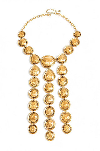 Hammered Metal Disc Layered Statement Necklace