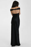 Ruched Off-Shoulder Satin Maxi Evening Dress