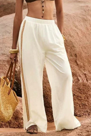 Side-Striped Wide-Leg Casual Pants
