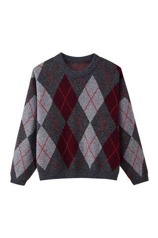 Argyle Knit Crew Neck Sweater