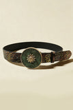 Embossed Floral Round Buckle Belt