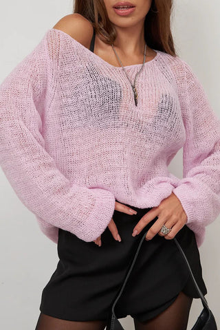 Sheer V-Neck Loose Knit Sweater