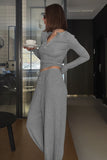Ribbed Henley Crop Top and Balloon Pants Set