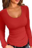 Ribbed Scoop Neck Long Sleeve T-Shirt