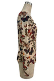 Butterfly Print V-Neck Button-Front Blouse