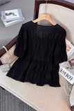 Smocked V-Neck Button-Front Shirt