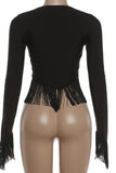 Long Sleeve Fringe Crop Top