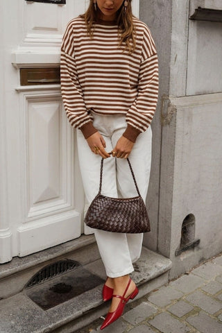 Striped Open Back Long Sleeve Sweater