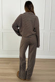 Striped Long Sleeve Collared Loungewear Set