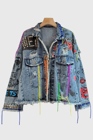 Studded Frayed Denim Jacket
