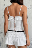 Lace-Up Ruffle Floral Corset Tank Top