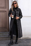 Long Sleeve Button-Front Denim Maxi Coat