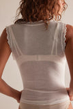Ribbed Ruffle Trim Sleeveless Crop Tank