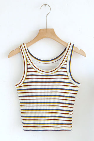 Striped Ribbed Crew Neck Crop Tank