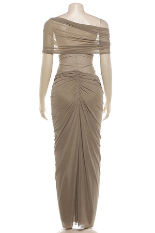 Off-Shoulder Evening Gown with Draped Design