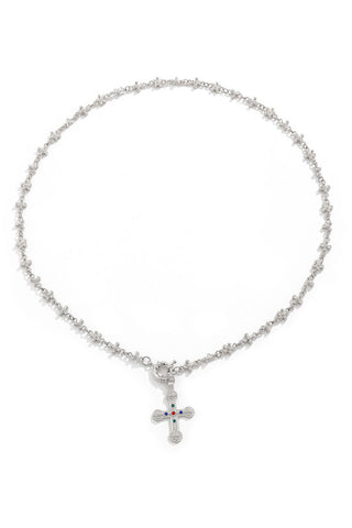 Floral Cross Pendant Y Necklace