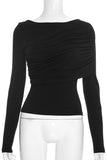 Ruched Boat Neck Long Sleeve Crop Top
