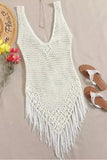 V-Neck Sleeveless Fringe Crochet Blouse