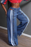 Striped Side Button Baggy Jeans