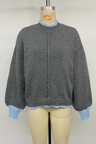 Contrast Ribbed Mock Neck Knit Sweater