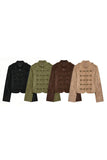 Military Button Mock Neck Cropped Jacket
