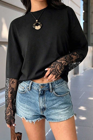 Lace Sleeve Open Back Long Sleeve Top