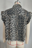 Leopard Print Ruffle Sleeve Denim Vest