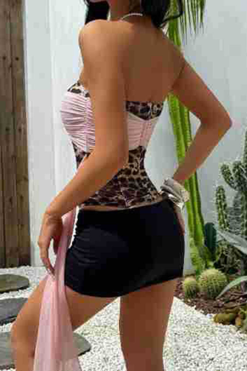 Draped Knot Sheer Overlay Leopard Tank Top